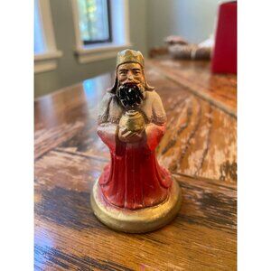 Vintage Hand-Painted Wise Man Figurine Christmas Nativity King Statue Red & Gold